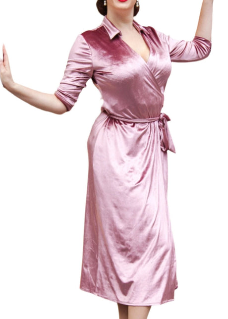 Années 40 Robe Portefeuille Velours Romantique - Ma Penderie Vintage