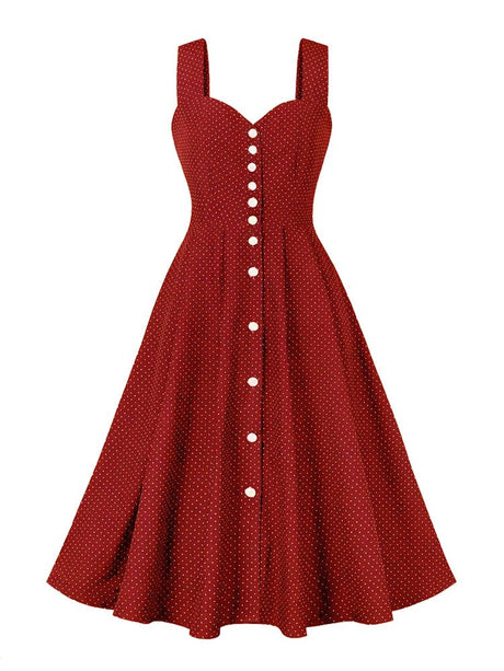 Années 50 Robe Évasée À Bretelles Imprimée Pois - Ma Penderie Vintage