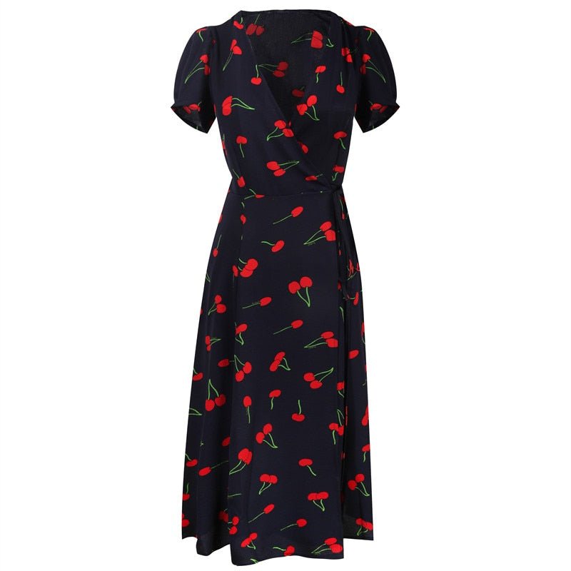 1940's Retro Cherry Wrap Dress