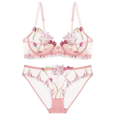 Années 60 Ensemble Soutien - Gorge et Culotte Brodé Cerise - Ma Penderie Vintage