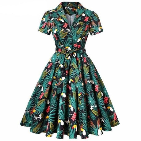Années 60 Robe Evasée Imprimée Rock A Billy - Ma Penderie Vintage