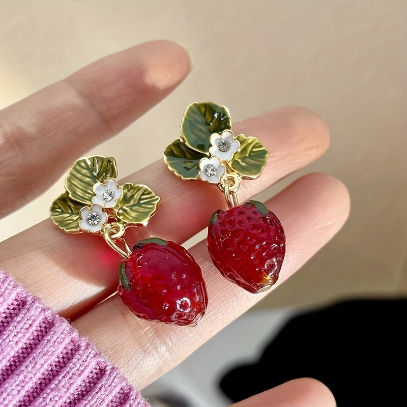 Années 60 Boucles d'Oreilles Rétro Fraises Strass - Ma Penderie Vintage