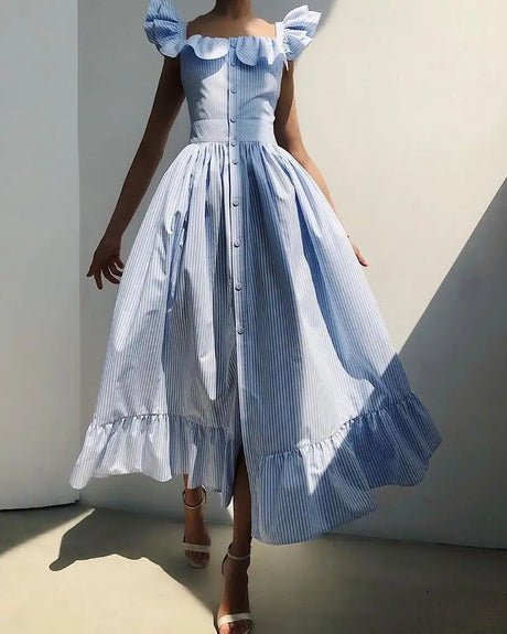 1960's Poplin Ruffled Summer Dress