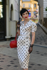 Années 50 Robe Midi à Pois Monroe à Manches Ballon