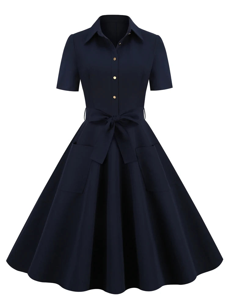 / <tc>1950's</tc> Vintage Short Sleeve Flared Day Dress