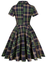 - <tc>1940's</tc> Checkered Swing Dress With Retro Bow