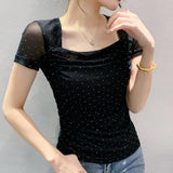 <tc>1970's</tc> Romantic Fishnet Short Sleeve Top