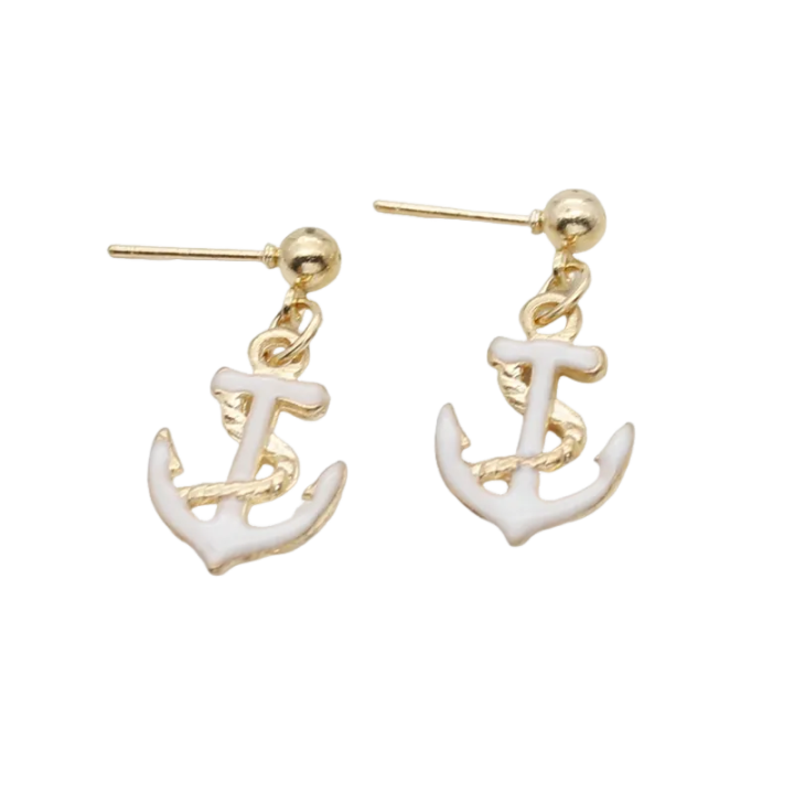 <tc>1960's</tc> Enamel Anchor Earrings <tc>M</tc>arine