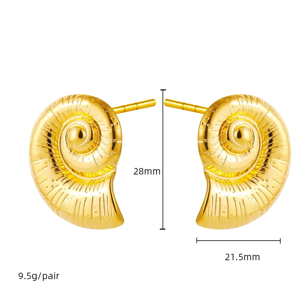 Années 80 Boucles d'oreilles Dorées Coquillage Brutaliste - Ma Penderie Vintage