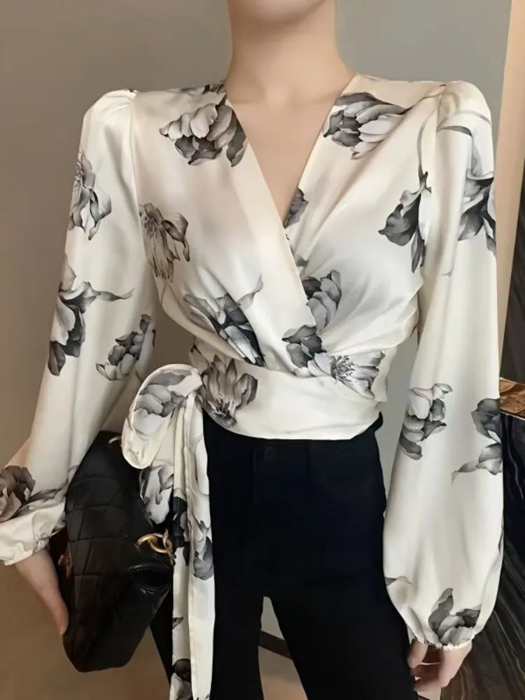 Années 30 Blouse Imprimée Floral Croisée - Ma Penderie Vintage