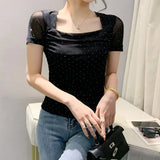 <tc>1970's</tc> Romantic Fishnet Short Sleeve Top