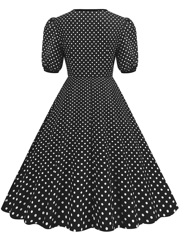 Années 40 Robe Mi-Longue Hepburn À Pois - Ma Penderie Vintage