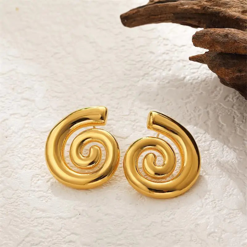 Années 80 Boucles d'oreilles Dorées Coquillage Brutaliste - Ma Penderie Vintage