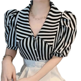 <tc>1940's</tc> Striped Blouse With Collar <tc>L</tc>arge