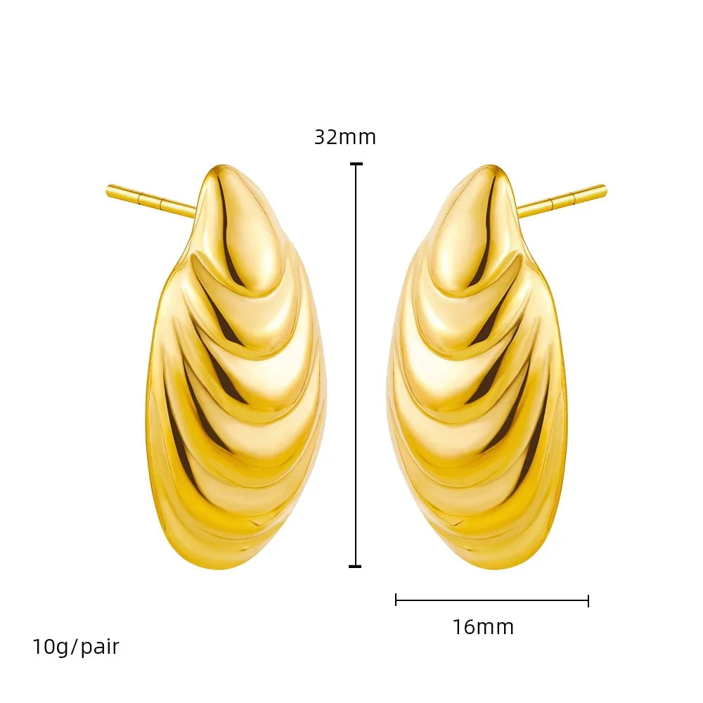Années 80 Boucles d'oreilles Dorées Coquillage Brutaliste - Ma Penderie Vintage