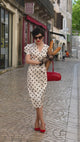 Années 50 Robe Midi à Pois Monroe à Manches Ballon