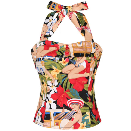 <tc>Años 50</tc> Top sin tirantes <tc>Pin Up</tc> Estampado retro