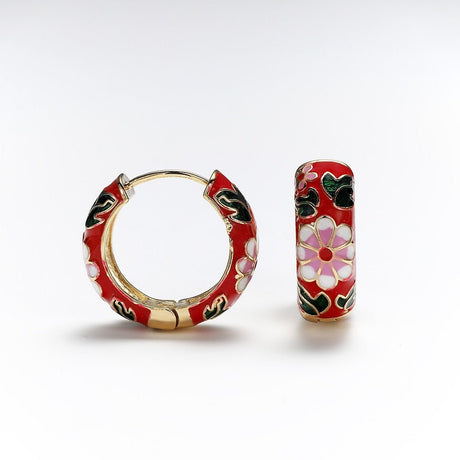 Années 60 Boucles d'Oreilles Anneau Peinture Orientale - Ma Penderie Vintage