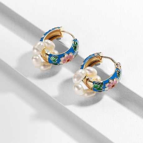 Années 60 Boucles d'Oreilles Anneau Peinture Orientale - Ma Penderie Vintage
