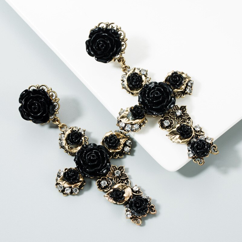 <tc>1950's</tc> Baroque Rose Cross Earrings