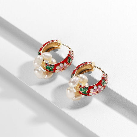 Années 60 Boucles d'Oreilles Anneau Peinture Orientale - Ma Penderie Vintage