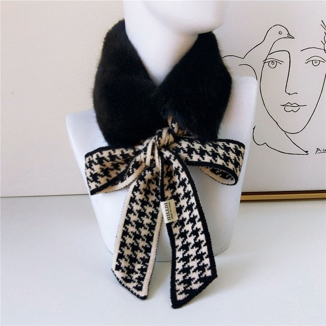 Années 40 Col Foulard Rétro Fausse Fourrure Noir/Blanc - Ma Penderie Vintage