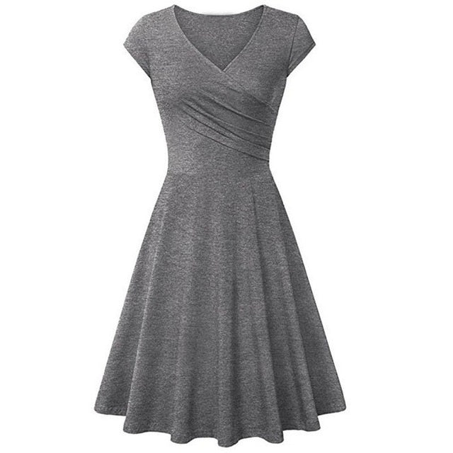 Années 60 Robe Évasée Col V Rétro Gris - Ma Penderie Vintage 